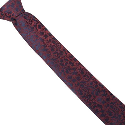 Navy and red baroque pattern tie